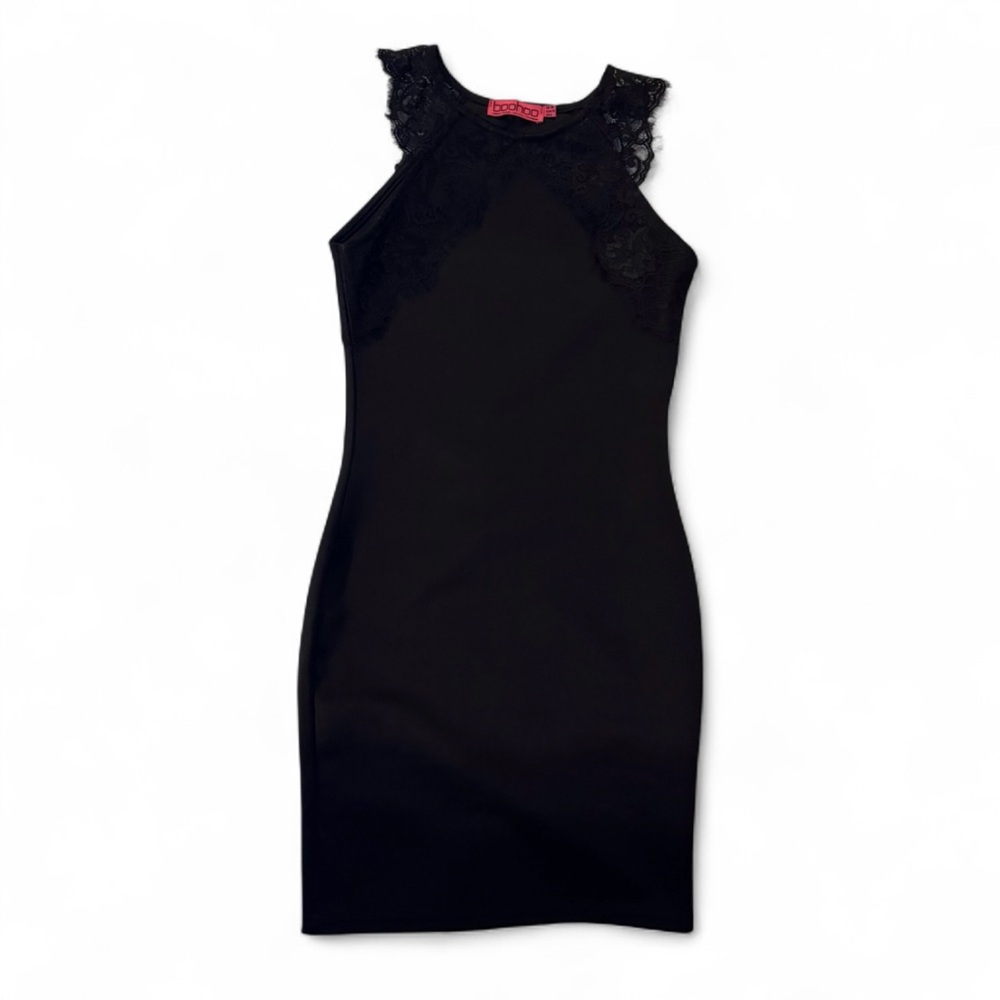 Boohoo Size 10 Black Cocktail Dress With Lace Sleeveless